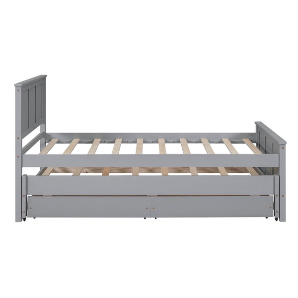 English Elm Twin Twin Size Platform Bed with Trundle and Roll-Out Drawers, Solid Pine & MDF, Rustic Modern Storage Gray WF298815AAE