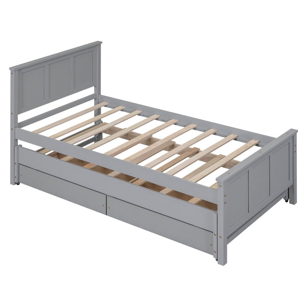 English Elm Twin Twin Size Platform Bed with Trundle and Roll-Out Drawers, Solid Pine & MDF, Rustic Modern Storage Gray WF298815AAE