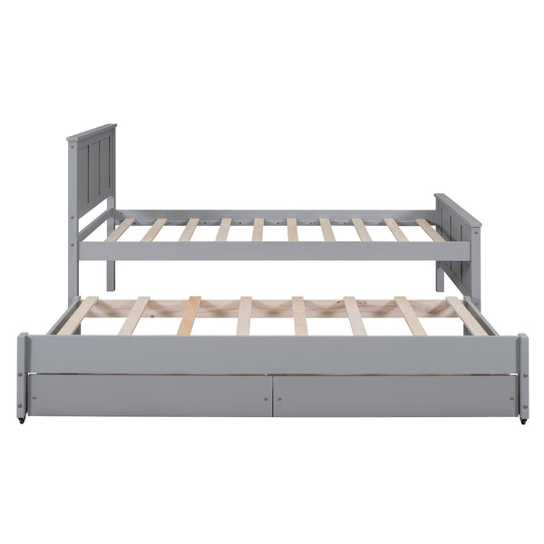 English Elm Twin Twin Size Platform Bed with Trundle and Roll-Out Drawers, Solid Pine & MDF, Rustic Modern Storage Gray WF298815AAE