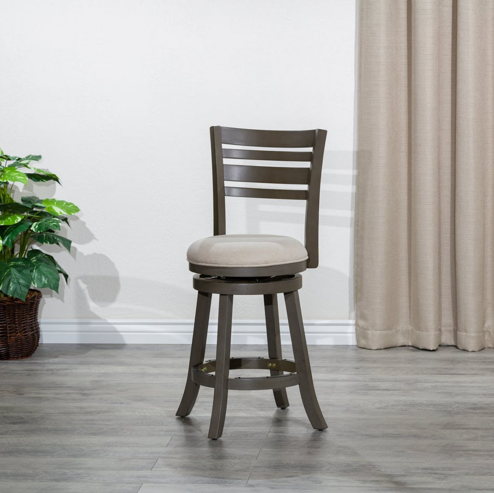 English Elm 24" Stylish Counter Height Swivel Stool With Beige Fabric Seat & Weathered Gray Finish, Perfect For Dining B04660696