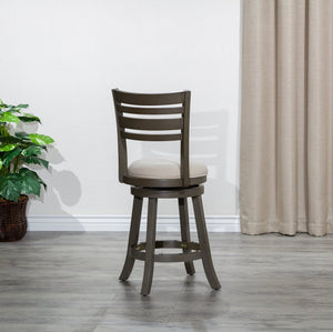 English Elm 24" Stylish Counter Height Swivel Stool With Beige Fabric Seat & Weathered Gray Finish, Perfect For Dining B04660696