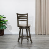 English Elm 24" Counter Height Slat Back Swivel Stool, Weathered Gray Finish, Beige Fabric Seat