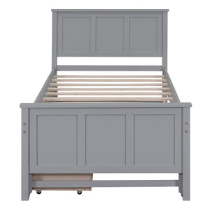 English Elm Twin Twin Size Platform Bed with Trundle and Roll-Out Drawers, Solid Pine & MDF, Rustic Modern Storage Gray WF298815AAE