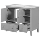 English Elm [Video] 36" Bathroom Vanity With Ceramic Basin, Bathroom Storage Cabinet With Two Doors and Drawers, Solid Frame, Metal Handles, Grey (Old Sku: Jl000003Aae)