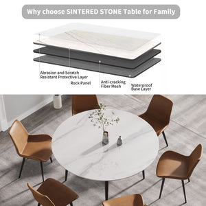 English Elm 59.05"Modern 59.05" Modern Round Black Metal Dining Table With Sintered Stone Top - Seats 6, Stylish & Durable! W1535S00006