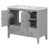 English Elm [Video] 36" Bathroom Vanity With Ceramic Basin, Bathroom Storage Cabinet With Two Doors and Drawers, Solid Frame, Metal Handles, Grey (Old Sku: Jl000003Aae)