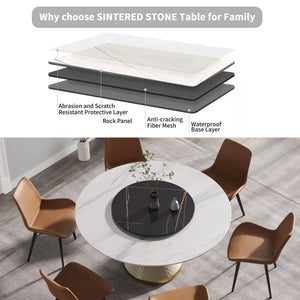 English Elm 59.05"Modern 59.05" Modern Round Dining Table With Rotating Turntable - Seats 6, Durable Sintered Stone Top W1535S00019