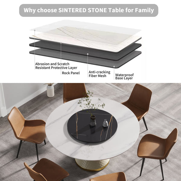 English Elm 59.05"Modern 59.05" Modern Round Dining Table With Rotating Turntable - Seats 6, Durable Sintered Stone Top W1535S00019