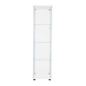 English Elm One sleek glass display cabinet with one door and 4 adjustable shelves for showcasing décor and collectibles White W151064125