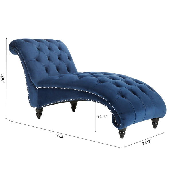 English Elm Tufted Armless Chaise Lounge with Birch Legs Deep Seat Velvet Upholstered Accent W68039272