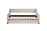 English Elm Upholstered Daybed With Trundle, Twin Size Frame, Beige Velvet