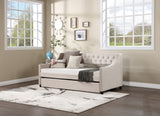 English Elm Upholstered Daybed With Trundle, Twin Size Frame, Beige Velvet