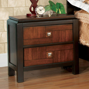 English Elm Acacia Multitone Walnut Nightstand with Double-Deck Top, Solid Wood Veneer, 2 Drawers, Chrome Knobs B01181558