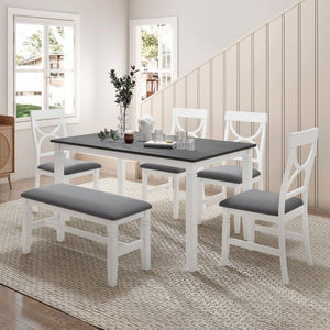 English Elm Topmax 6-Piece Farmhouse Dining Table Set With Upholstered Bench & Chairs - Modern Rustic Charm N717S000003K-GIGA