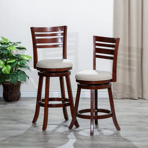 English Elm 24" Counter Height Swivel Stool - Elegant Cherry Finish, Plush Beige Seat, Perfect For Any Space B04660684