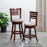 English Elm 24" Counter Height Slat Back Swivel Stool, Cherry Finish, Beige Fabric Seat