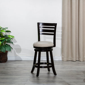 English Elm 24" Stylish Counter Height Swivel Stool With Espresso Finish & Soft Beige Fabric Seat For Comfort B04660688