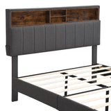 Hearth and Haven Full Size Upholstered Platform Bed with Storage Headboard and Usb Port,  Linen Fabric Upholstered Bed WF299337AAE