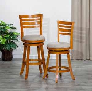 English Elm 24" Counter Height Slat Back Swivel Stool – Stylish Natural Finish With Cozy Beige Upholstered Seat B04660692