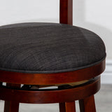 English Elm 24" Counter Height Slat Back Swivel Stool, Cherry Finish, Charcoal Fabric Seat