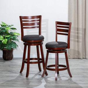 English Elm 24" Counter Height Slat Back Swivel Stool - Cherry Finish & Charcoal Fabric For Classic Comfort B04660686