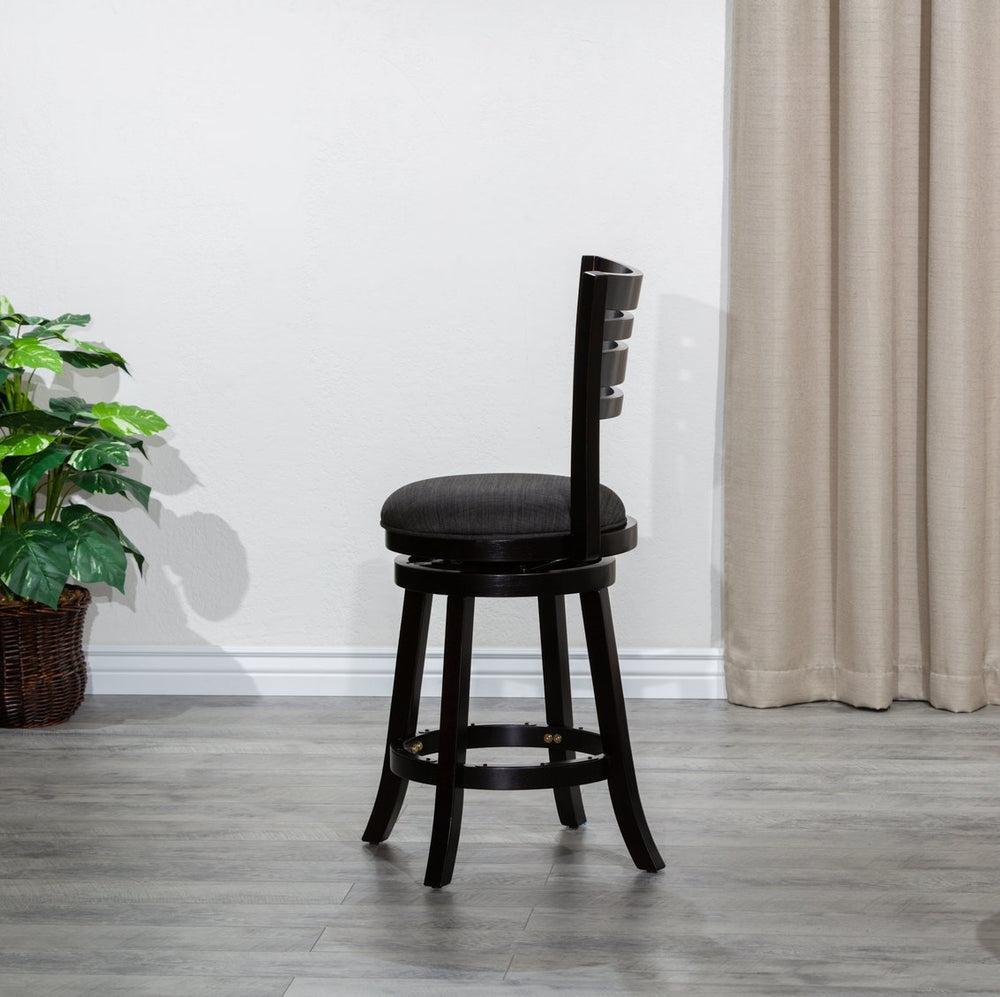 English Elm 24" Counter Height Swivel Stool With Espresso Finish And Padded Charcoal Fabric Seat For Style B04660690