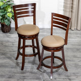 English Elm 24" Counter Height Slat Back Swivel Stool, Cherry Finish, Bone Leather Seat