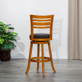 English Elm 30" Bar Height Slat Back Swivel Stool, Natural Finish, Charcoal Fabric Seat