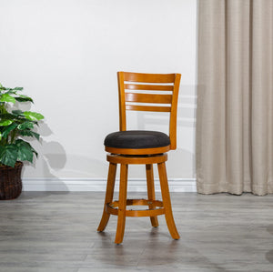 English Elm 24" Counter Height Slat Back Swivel Stool, Natural Finish, Charcoal Fabric Seat