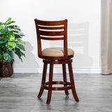 English Elm 24" Counter Height Slat Back Swivel Stool, Cherry Finish, Bone Leather Seat