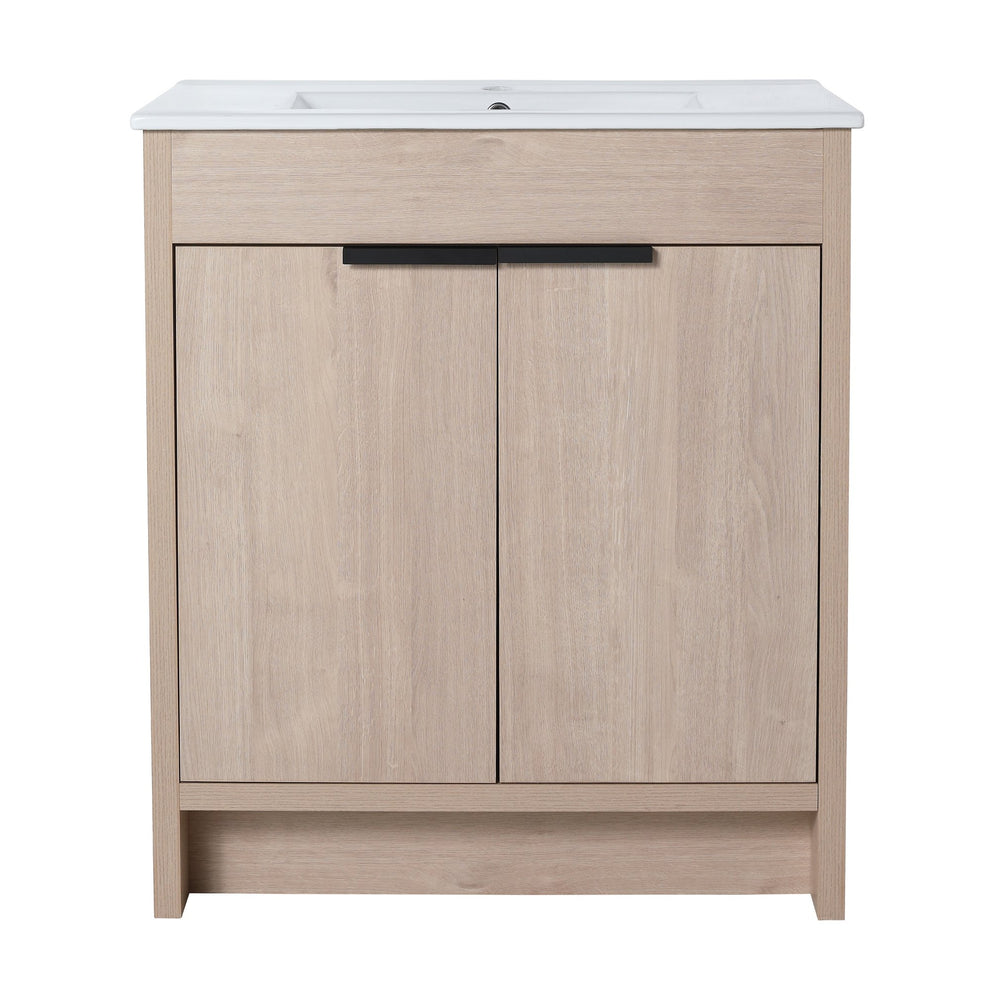 English Elm Freestanding Bathroom Vanity Cabinet with Soft-Close Doors, Adjustable Shelf, Metal Handles, Water-Resistant Finish W99981571