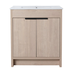 English Elm Freestanding Bathroom Vanity Cabinet with Soft-Close Doors, Adjustable Shelf, Metal Handles, Water-Resistant Finish W99981571