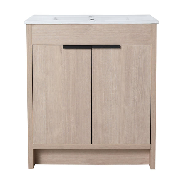 English Elm Freestanding Bathroom Vanity Cabinet with Soft-Close Doors, Adjustable Shelf, Metal Handles, Water-Resistant Finish W99981571
