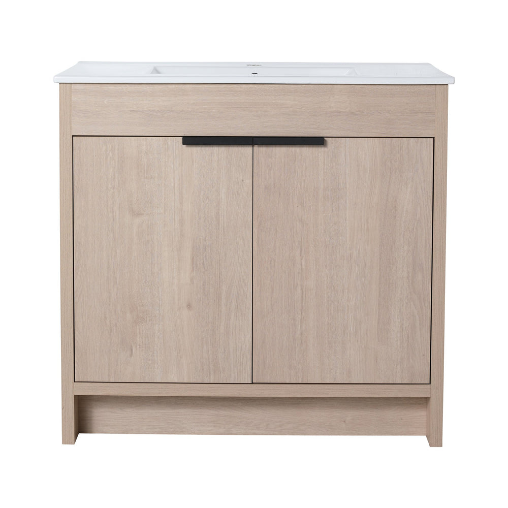 English Elm 36" 36" Freestanding Bathroom Vanity Cabinet with Soft-Close Doors, Adjustable Shelf, Metal Handles, Water-Resistant Plywood Finish W99981573
