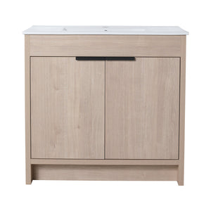 English Elm 36" 36" Freestanding Bathroom Vanity Cabinet with Soft-Close Doors, Adjustable Shelf, Metal Handles, Water-Resistant Plywood Finish W99981573