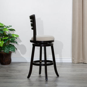 English Elm 30" 4-Slat Back Swivel Stool, Espresso Finish with Beige Padded Fabric Seat, Hardwood Frame Elegance B04660689