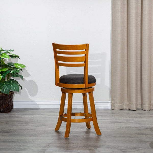 English Elm 24" Counter Height Swivel Stool With Charcoal Fabric Seat - Classic Slat Back Design & Durability B04660694