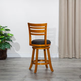 English Elm 24" Counter Height Slat Back Swivel Stool, Natural Finish, Charcoal Fabric Seat