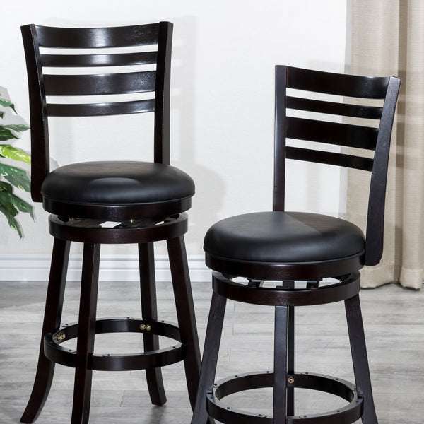 English Elm 24" Counter Height Slat Back Swivel Stool - Elegant Espresso Finish With Luxurious Black Leather Seat B04660680