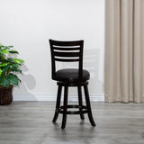 English Elm 24" Counter Height Slat Back Swivel Stool, Espresso Finish, Charcoal Fabric Seat