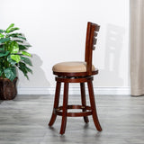 English Elm 24" Counter Height Slat Back Swivel Stool, Cherry Finish, Bone Leather Seat