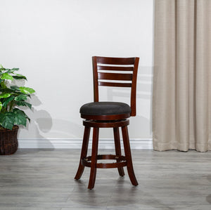 English Elm 24" Counter Height Slat Back Swivel Stool - Cherry Finish & Charcoal Fabric For Classic Comfort B04660686