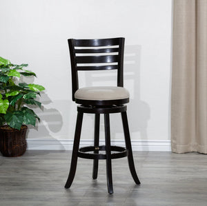 English Elm 30" 4-Slat Back Swivel Stool, Espresso Finish with Beige Padded Fabric Seat, Hardwood Frame Elegance B04660689