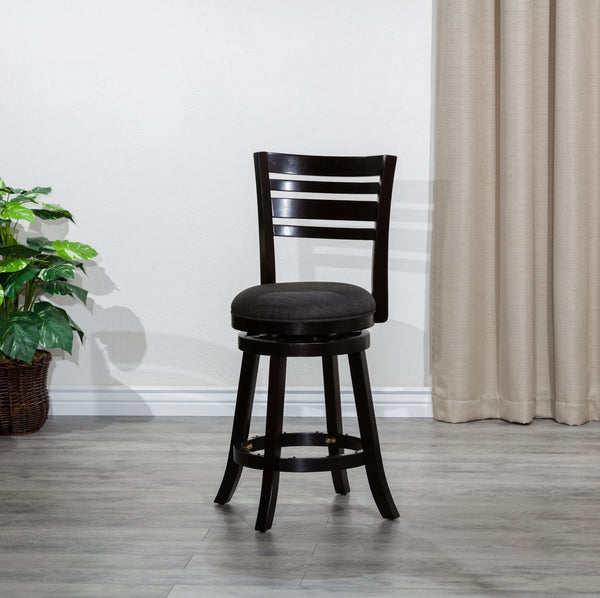 English Elm 30" 4-Slat Back Swivel Bar Stool with Padded Charcoal Fabric Seat, Solid Hardwood Frame, Durable Footrest Espresso B04660691