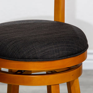 English Elm 30" 4-Slat Back Swivel Bar Stool with Padded Charcoal Fabric Seat, Solid Hardwood Frame, Durable Footrest Natural B04660695