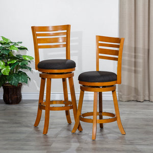 English Elm 24" Counter Height Swivel Stool With Charcoal Fabric Seat - Classic Slat Back Design & Durability B04660694