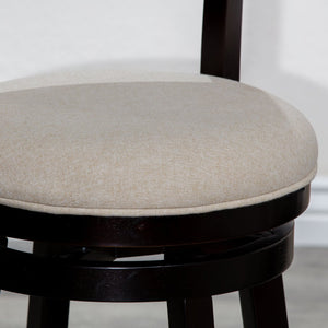 English Elm 24" Stylish Counter Height Swivel Stool With Espresso Finish & Soft Beige Fabric Seat For Comfort B04660688
