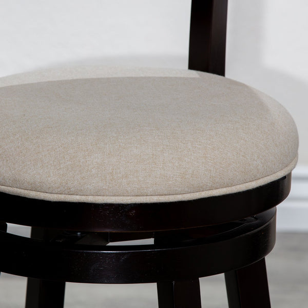 English Elm 24" Stylish Counter Height Swivel Stool With Espresso Finish & Soft Beige Fabric Seat For Comfort B04660688