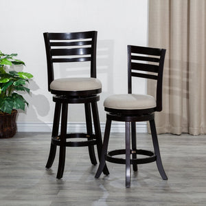 English Elm 30" 4-Slat Back Swivel Stool, Espresso Finish with Beige Padded Fabric Seat, Hardwood Frame Elegance B04660689
