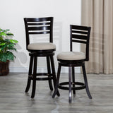 English Elm 24" Counter Height Slat Back Swivel Stool, Espresso Finish, Beige Fabric Seat